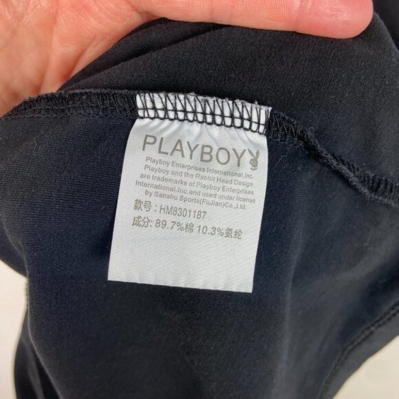 Playboy Black T-Shirt Short Sleeve Crew Neck Tee Graphic Size Small Top Floral - Picture 2 of 12